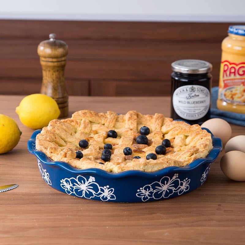 Sagoskat Pie Pan Ceramic Pie Plate, 9 inch Deep Dish Pie Pans, Nonstick Pie Pans for Baking, Blue and White Floral Pie Dish For Kitchen - Image 5